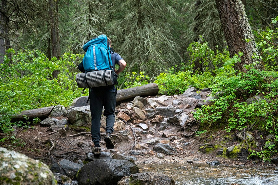 Hiker on difficult trail