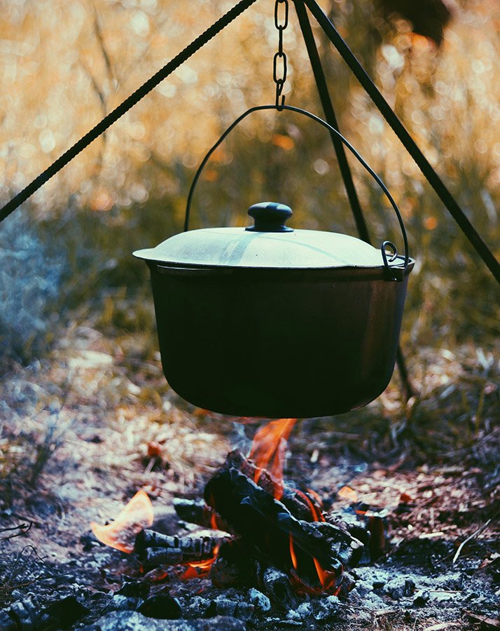 Dutch oven on campfire