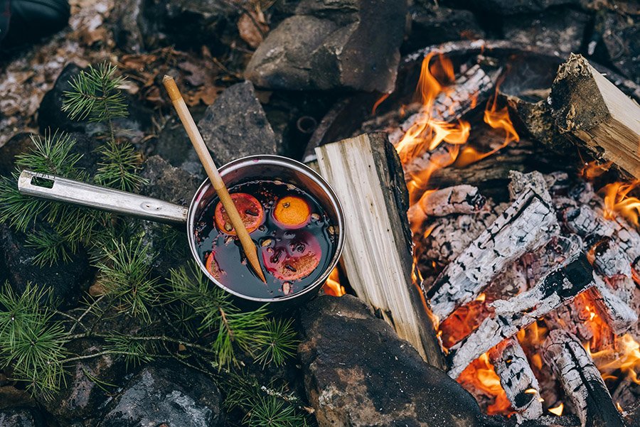 cooking pot on campfire
